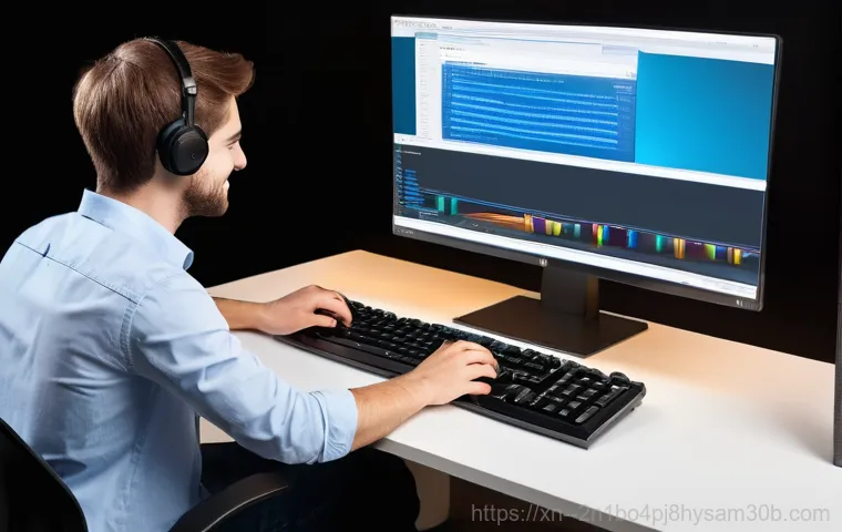 상면 KERNEL_MODE_HEAP_CORRUPTION - A focused individual, wearing a casual t-shirt and jeans, is meticulously examining the internal com...
