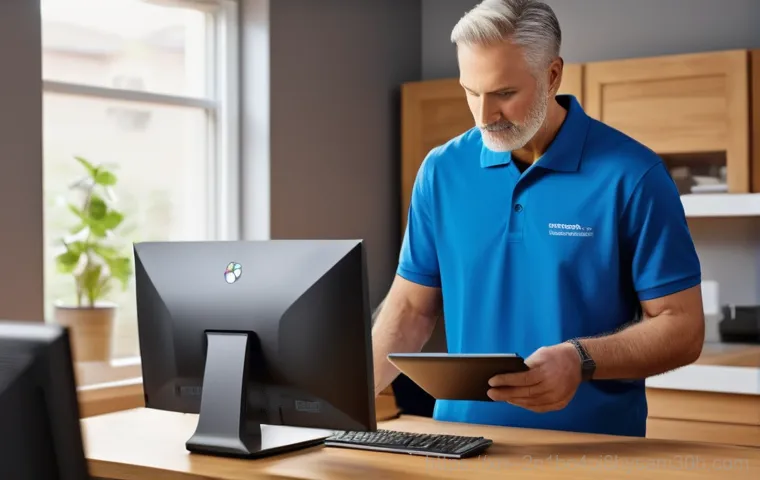 무악동 출장방문윈도우 windows 설치 - **A frustrated user facing computer issues:** A young adult, looking visibly stressed and slightly e...