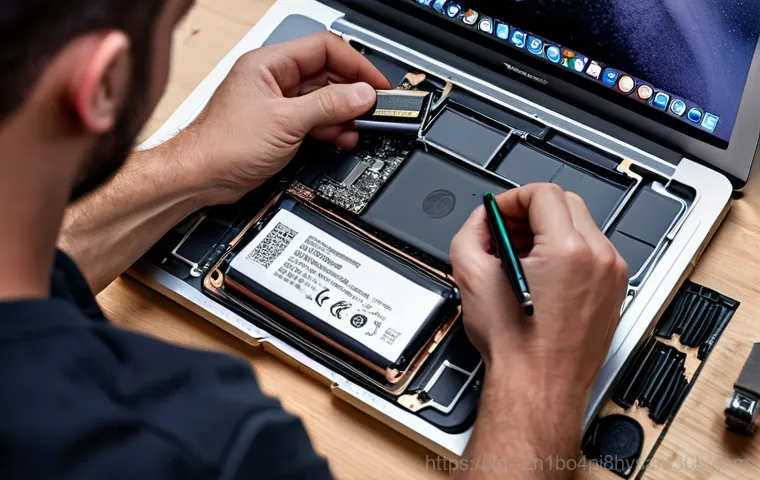 양평동 맥북프로 판매 및 수리 - A close-up of a modern MacBook Pro (e.g., M1 or M2 model) with a severely cracked screen, showing vi...