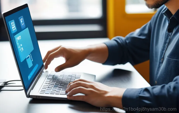 능곡동 press  f4  key - A focused young professional, dressed in smart casual clothes, sits at a modern desk with a laptop d...