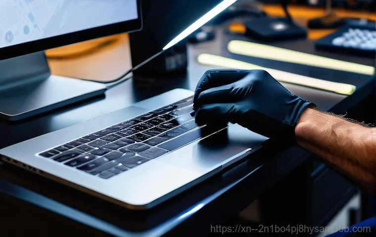 경운동 맥북프로 판매 및 수리 - A detailed, eye-level shot of the bottom casing of an older model MacBook (e.g., A1466 or A1502, vis...