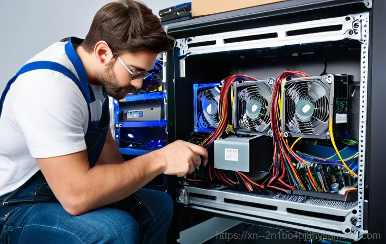 원지동 INTERNAL_POWER_ERROR - **Prompt:** A person, appearing stressed and with a furrowed brow, stares intently at a computer mon...
