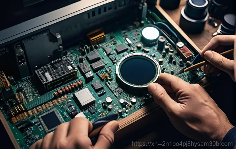 문봉동 맥미니 판매 및 수리 - A detailed, well-lit image of a skilled technician, wearing a clean, professional lab coat and prote...