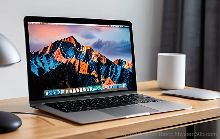 정동 부트캠프설치 - A young professional sits at a modern desk, looking frustrated at their M3 MacBook Pro. The laptop s...