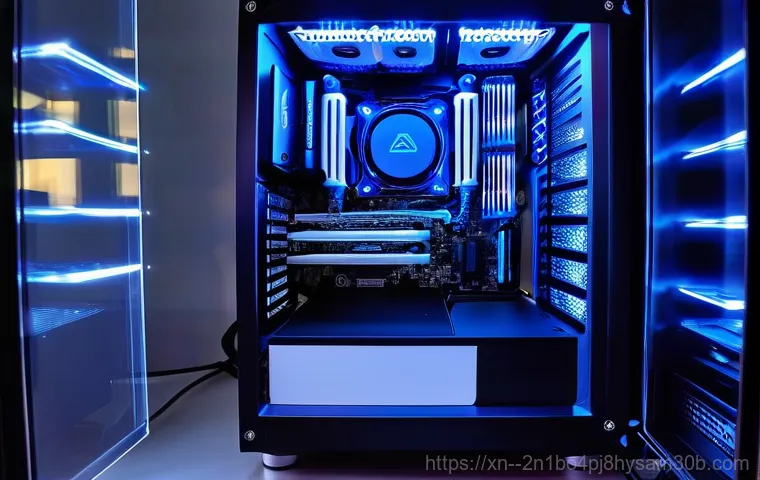 동자동 쿨러조립 및 교체수리 - **Prompt 2: Expert Cooler Installation**
    A focused shot inside an open PC case, viewed from a sl...