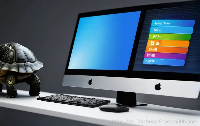 내유동 컴퓨터멈춤 - **Prompt: Overheating Computer with Visible Dust and Concerned User**
    A realistic, high-angle sh...