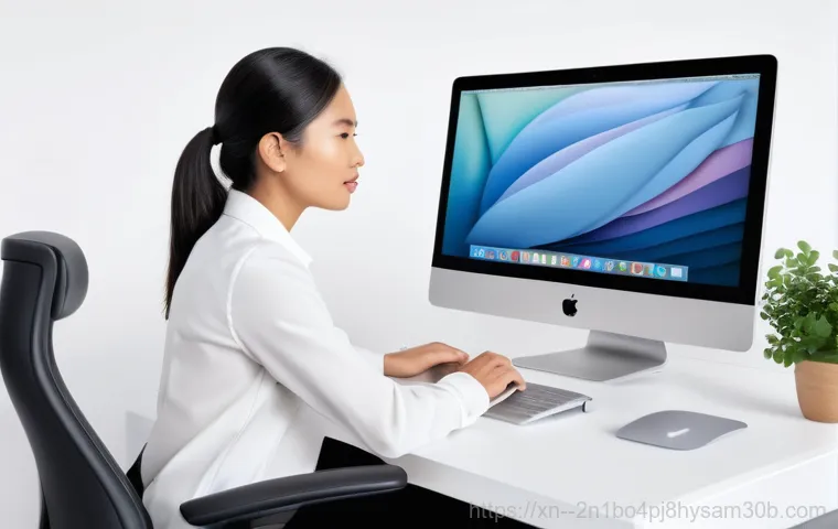 노량진 아이맥 판매 및 수리 - A dynamic, cutaway view of an iMac, revealing its internal components. On one side, a technician's h...