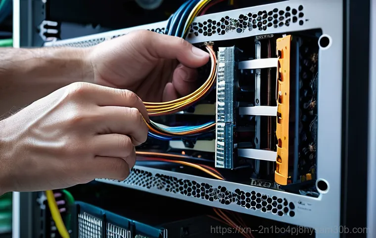 정릉동 파워조립 및 교체수리 - Inside a brightly lit and organized computer repair shop, a skilled male technician, wearing a clean...