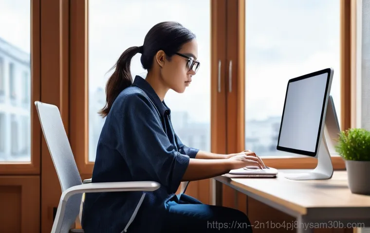묘동 NTFS_FILE_SYSTEM - **Prompt:** "A focused individual in a modern home office setting, actively engaged in troubleshooti...