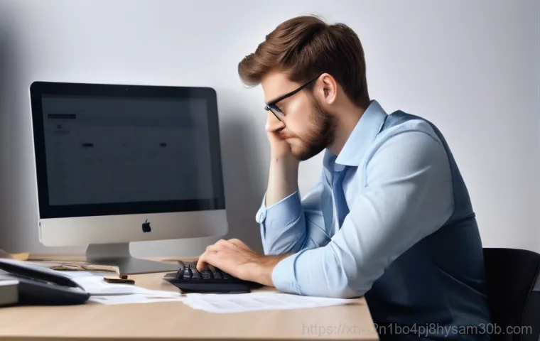 금천구 BOOTMGR is Compressed - **Prompt:** A young adult, looking startled and slightly panicked, sits in front of a desktop comput...