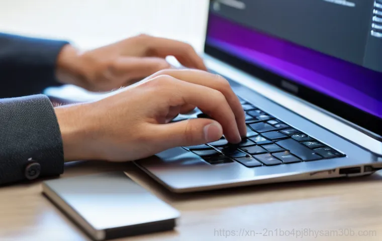 운니동 ubuntu재설치 포맷  초기화 - A focused young adult, casually dressed, sits at a modern, clean desk, meticulously backing up digit...