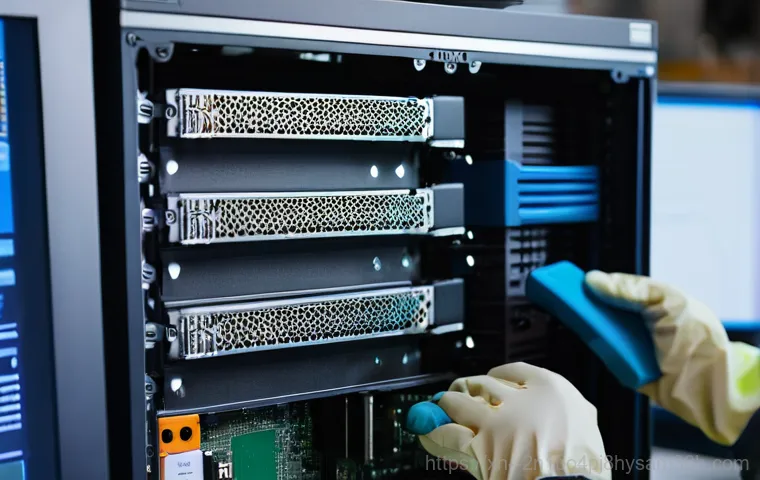 일산동구 워크스테이션출장방문수리점 - A skilled IT technician, wearing a clean uniform, is carefully inspecting a high-end workstation on ...
