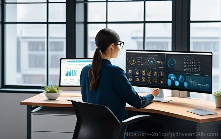중학동 USER_MODE_HEALTH_MONITOR - A highly stylized, almost abstract depiction of a computer's internal "health monitoring" system. Th...