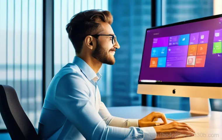 강매동 윈도우7 windows7 재설치 포맷  초기화 - A warm and inviting scene of a person in their 30s meticulously organizing digital files. They are s...
