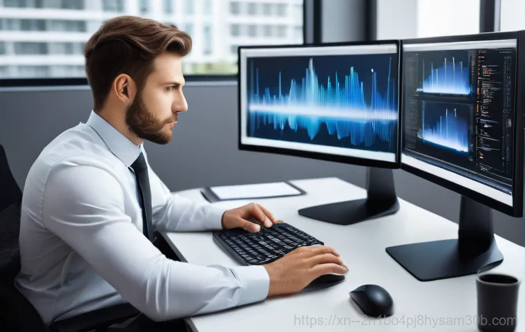 청구동 USER_MODE_HEALTH_MONITOR - Prompt 2: A close-up shot of an open computer tower. A person's gloved hand is carefully inspecting ...