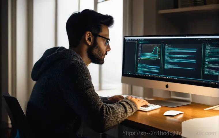방배동 STATUS_FILE_IN_USE - A frustrated office worker in their late 20s, wearing business casual attire, sits at a modern desk ...