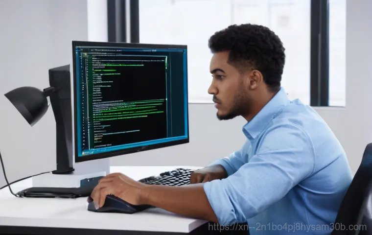 청파동 STATUS_RESOURCE_NOT_OWNED - **Prompt:** A person, appearing frustrated, sits in a modern home office setting at a wooden desk. T...