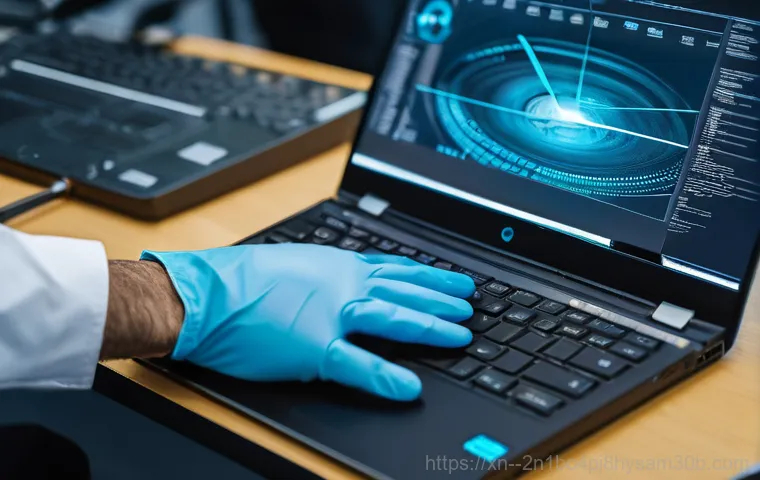 정동 노트북 laptop 출장방문수리점 - A professional, clean-cut laptop repair technician in a smart, branded uniform is carefully working ...