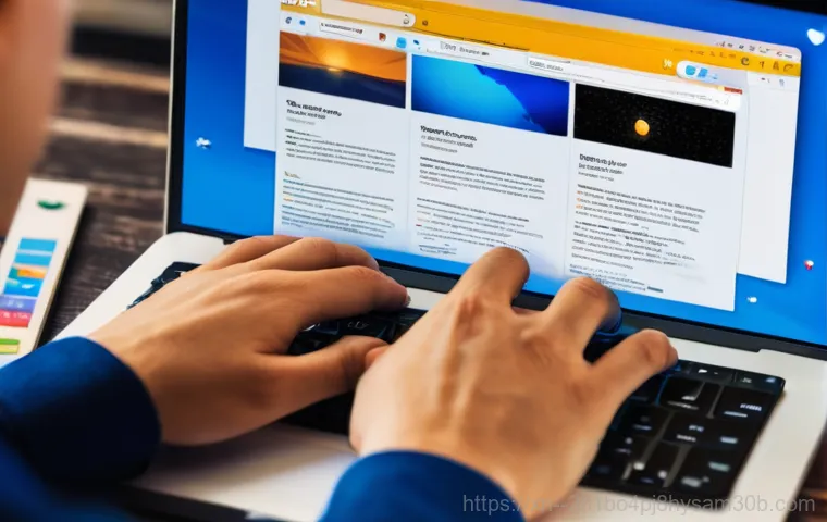 신당동 STATUS_IMAGE_ACCESS_DENIED - A person, appearing slightly frustrated, is staring intently at a computer screen displaying a promi...