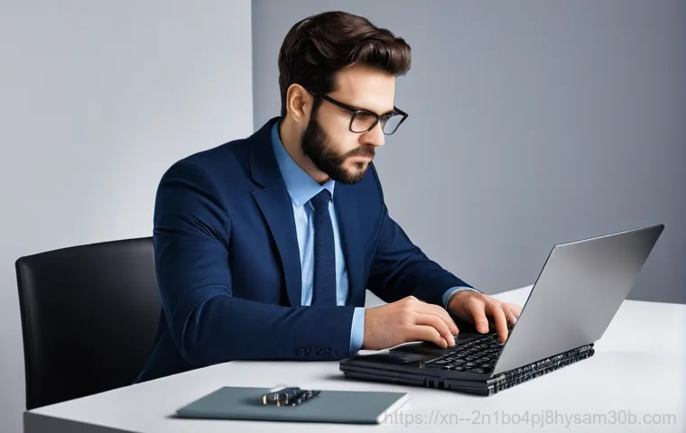 주엽동 SYSTEM_LICENSE_VIOLATION - A frantic young professional, looking visibly stressed and overwhelmed, sits at a desk in a home off...