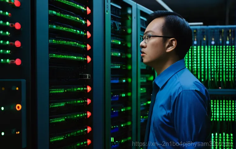 을지로 파일서버출장방문수리점 - A professional IT technician, wearing a clean, dark blue uniform shirt, is intently working on a fil...