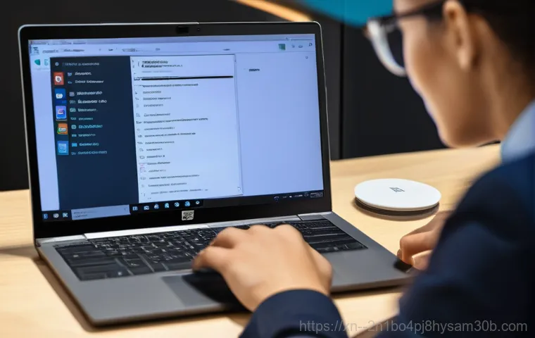 연건동 윈도우7 windows7 재설치 포맷  초기화 - A cheerful young adult, dressed in casual, clean attire, happily gazing at a monitor displaying a vi...