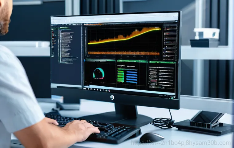 면목동 VIDEO_MEMORY_MANAGEMENT_INTERNAL - A detailed, eye-level shot inside an open desktop computer case. A pair of hands, wearing anti-stati...
