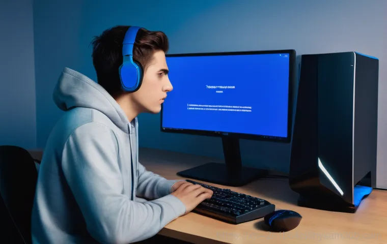 가평읍 pc에 문제가 발생하여 다시 시작해야 합니다 - Image Prompt 1: The Frustration of a Sudden Blue Screen**