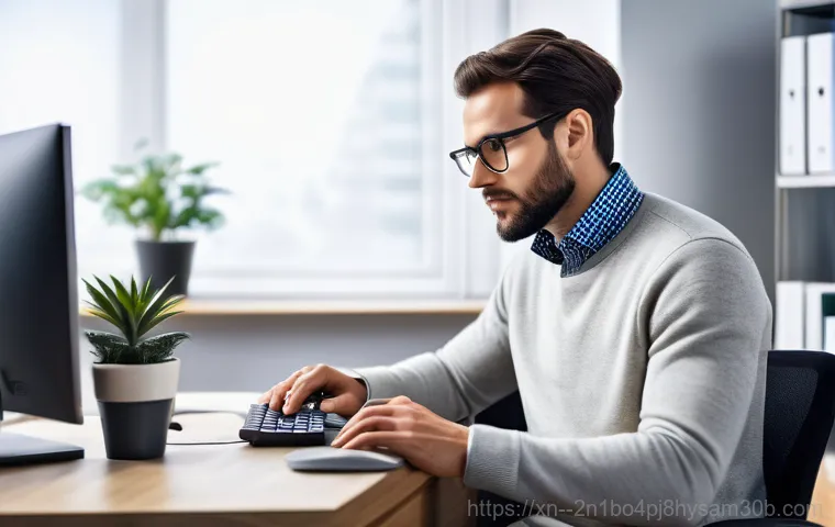사근동 STATUS_DRIVER_ENTRYPOINT_NOT_FOUND - A focused and determined individual, appearing as a computer technician, dressed in a neat, practica...