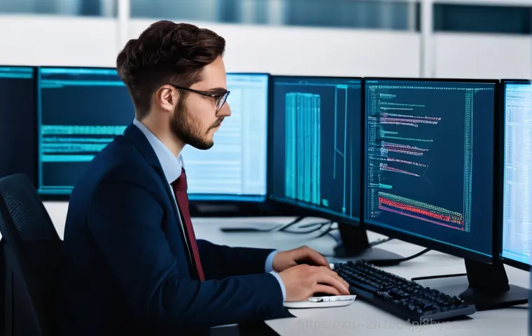 만리동 STATUS_KERNEL_CONNECTION_TIMEOUT - A fatigued IT administrator, in their late 20s to early 40s, male or female, wearing a casual work s...