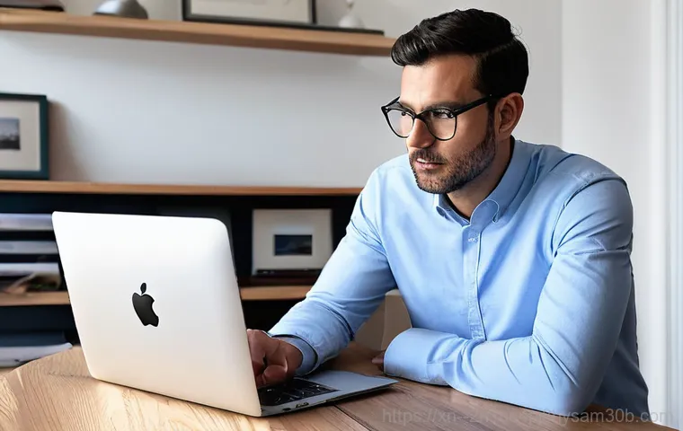 원남동 맥북에어 판매 및 수리 - **Prompt 2: User Performing MacBook Air Maintenance**
    "A person, casually dressed and sitting at...