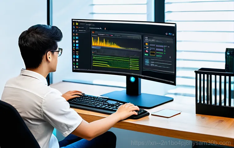 계동 STATUS_KERNEL_MEMORY_LEAK - A person, appearing visibly frustrated and stressed, stares at a computer monitor displaying a class...