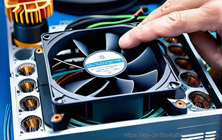 대현동 쿨러조립 및 교체수리 - A close-up of a desktop computer tower emitting visible heat waves from its exhaust vents, with a su...