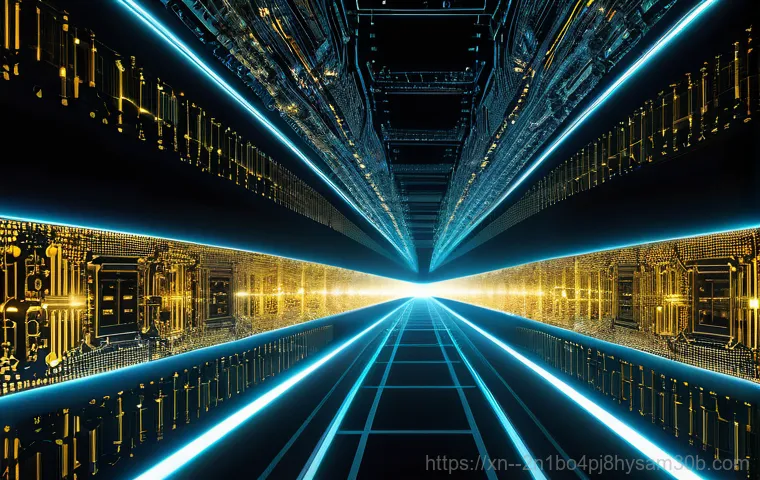 역동 THREAD_TERMINATION_PORT - A serene, futuristic digital control room bathed in soft, cool blue light. A digital "worker" (anthr...