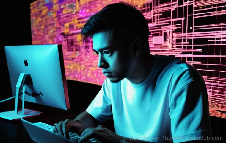 경운동 STATUS_DISK_WRITE_FAILURE - A worried young adult, dressed in a simple, modest shirt, carefully examining a disassembled compute...