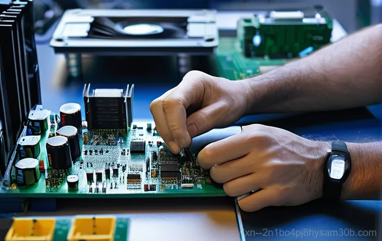 원남동 메인보드조립 및 교체수리 - **Prompt 1: Frustration with a Dead Computer**
    A person, appearing stressed and frustrated, sits...