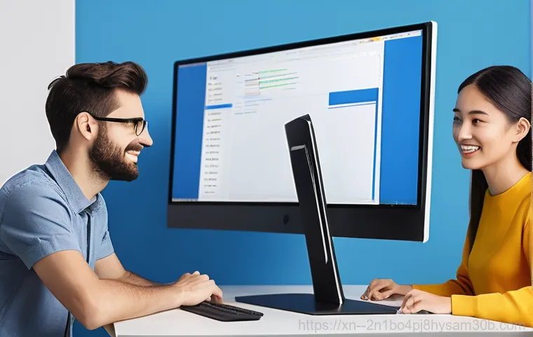 남대문 출장방문윈도우 windows 설치 - **Prompt:** A clean, brightly lit modern home office. A professional computer technician, wearing a ...