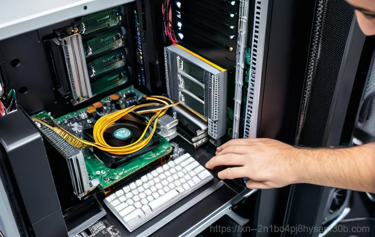 대화동 KERNEL_MODE_HEAP_CORRUPTION - A frustrated person, dressed in a casual hoodie, sits hunched over a desk in a dimly lit room. On th...