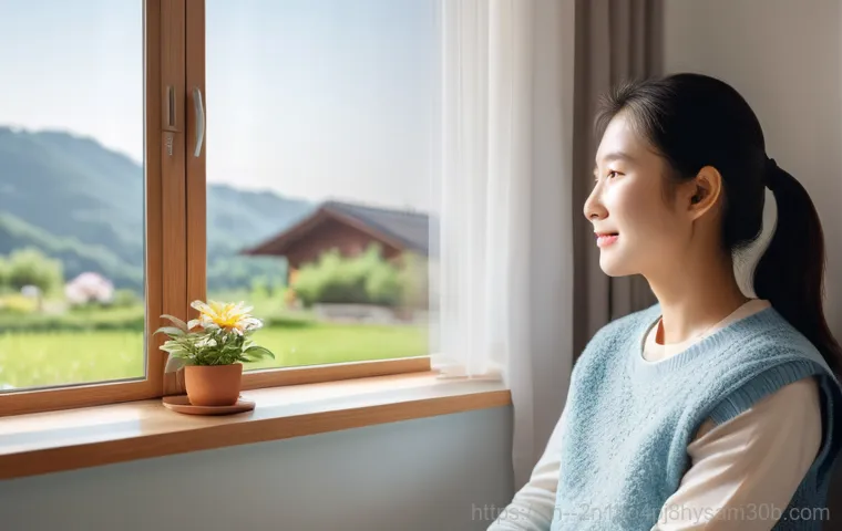 방학동 절전모드 - A cozy and modern living room in a Banghak-dong apartment, bathed in soft, natural light. A woman in...