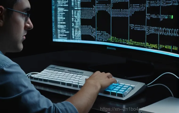 충정로 신호없음 - A close-up, medium shot of a person, appearing frustrated, sitting in front of a computer monitor th... 충정로 신호없음 - A close-up, medium shot of a person, appearing frustrated, sitting in front of a computer monitor th...