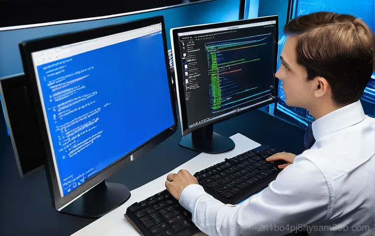 누상동 SYSTEM_THREAD_EXCEPTION_NOT_HANDLED - **Prompt:** A young, diverse person, looking stressed and frustrated, sits in front of a computer mo...