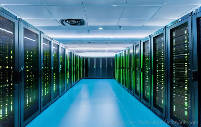 능동 HARDWARE_MEMORY_FAILURE - A close-up, futuristic view inside a highly advanced server rack, focusing on several glowing memory...