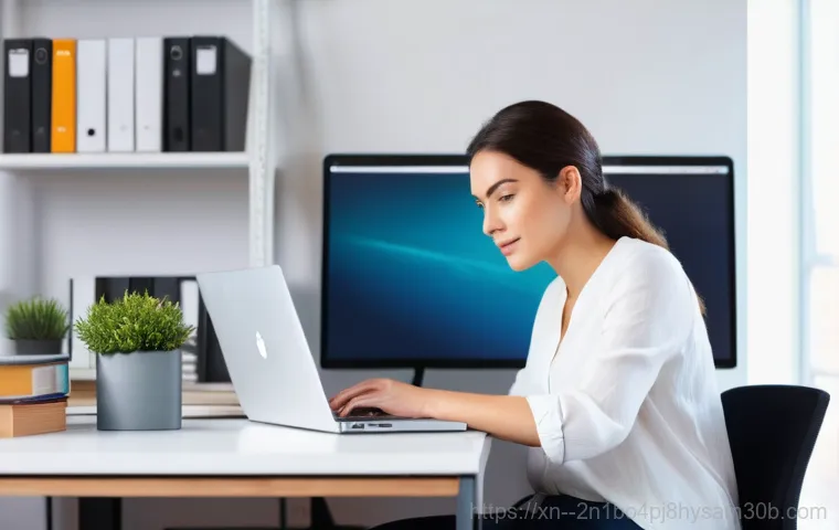 구산동 STATUS_SYSTEM_FILE_MISSING - A young man, appearing frustrated and slightly anxious, sits in front of a computer screen displayin...
