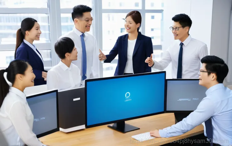 다산동 파일서버출장방문수리점 - A professional IT technician, wearing a clean polo shirt with a company logo, is meticulously workin...