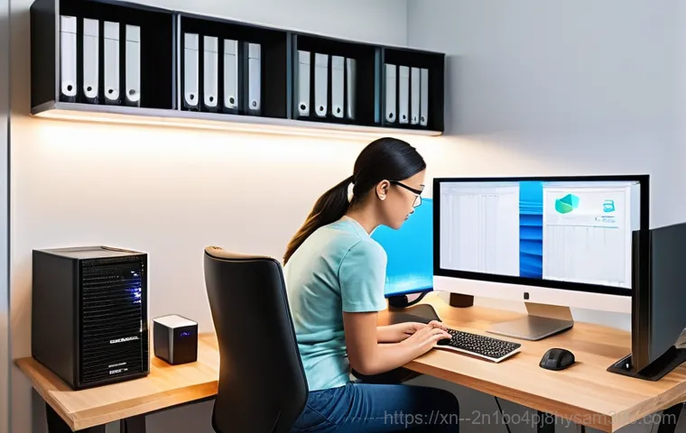 남대문 SESSION_HAS_VALID_VIEWS_ON_EXIT - A professional computer technician, wearing a clean, short-sleeved work shirt, is meticulously inspe...