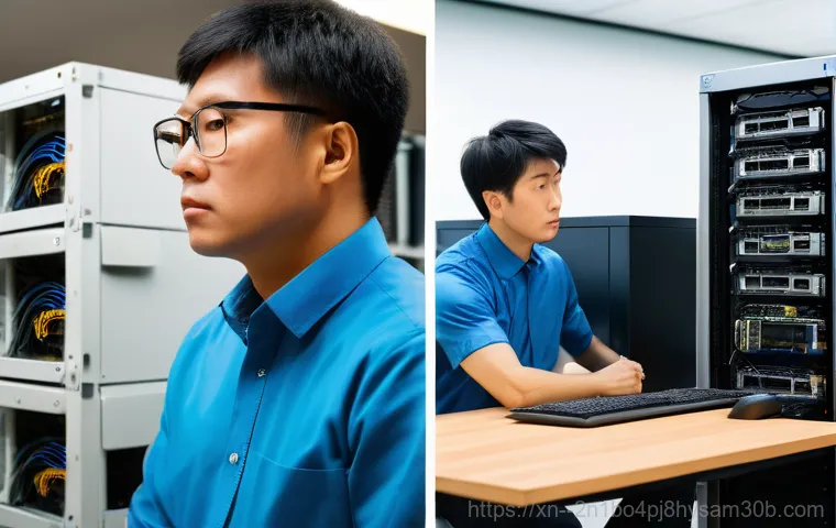 한강로 파일서버출장방문수리점 - A skilled and focused female server engineer, dressed in smart business casual attire or a company p...