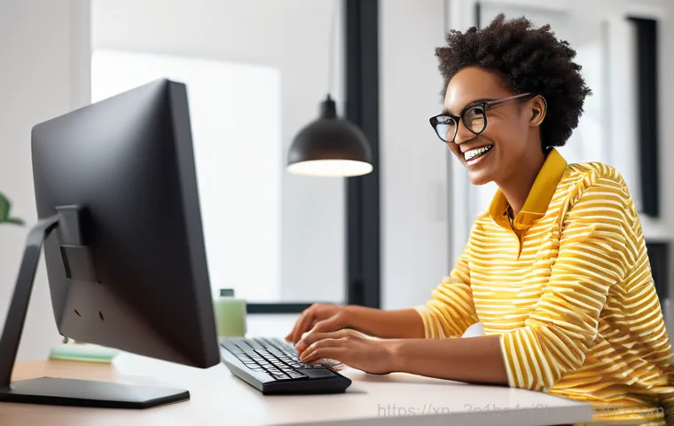 원흥동 STATUS_STACK_BUFFER_OVERRUN - A young adult (gender-neutral, wearing casual but neat clothes) sits in front of a modern computer m...