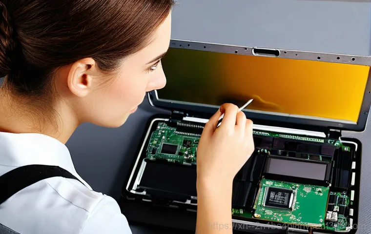 신길동 노트북 laptop 출장방문수리점 - **Prompt 1: On-site Laptop Repair at Home**
    A professional, male laptop repair technician, weari...