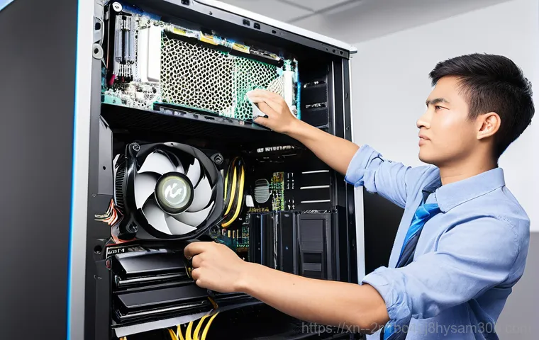 흥인동 VIDEO_DRIVER_INIT_FAILURE - **Image Prompt 2: Hardware Troubleshooting in Action**
    A focused shot inside an open desktop com...