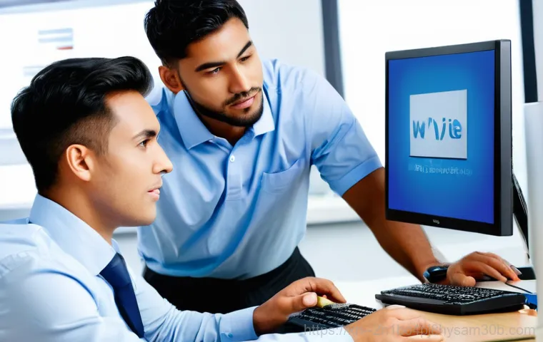 제기동 NAS출장방문수리점 - **Professional IT technician troubleshooting a NAS in a modern office.**
    A focused IT technician...
